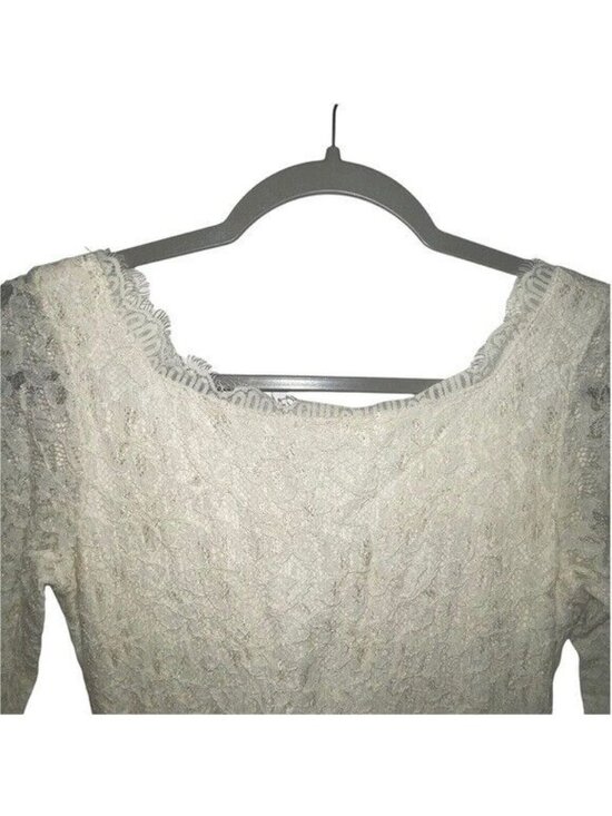 Diane Von Furstenberg Lace Dress Size 4 Ivory Sheath 3/4 Sleeve Zip Back  Wedding
